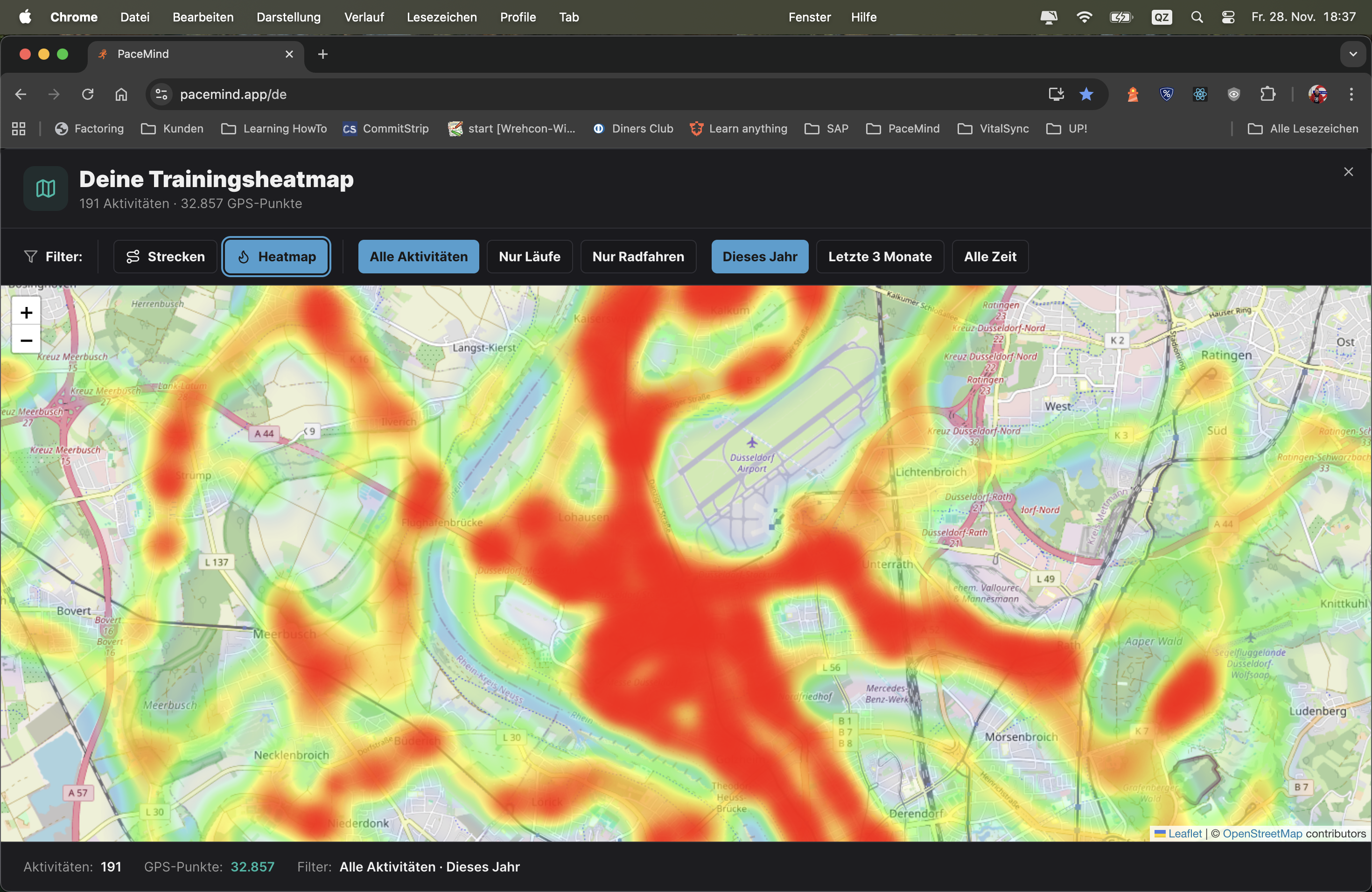 Heatmap mit Filteroptionen nach Sportart und Zeitraum